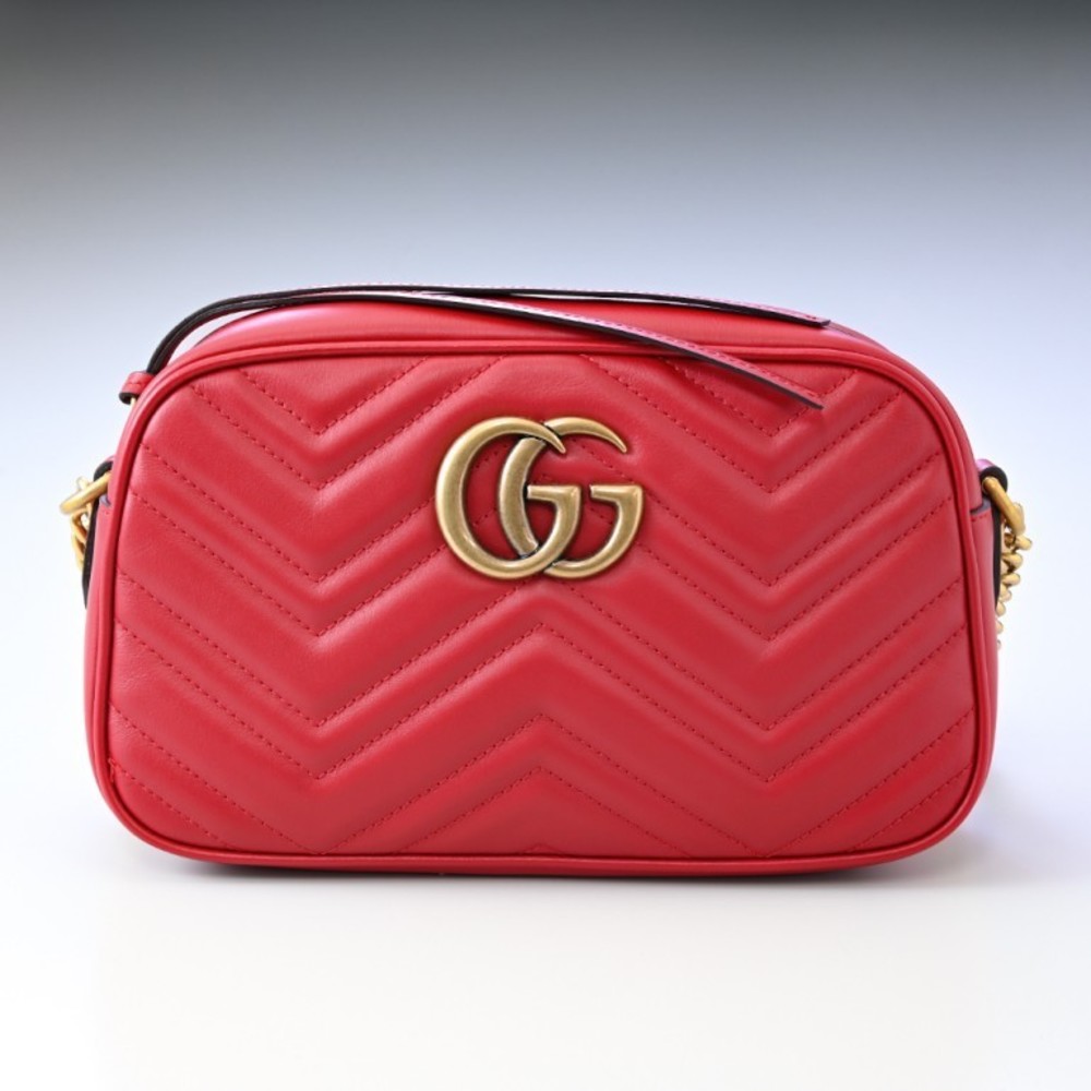 Gucci Shoulder Red Quilted GG Bag Hibiscus Marmont - Picture 1 of 5